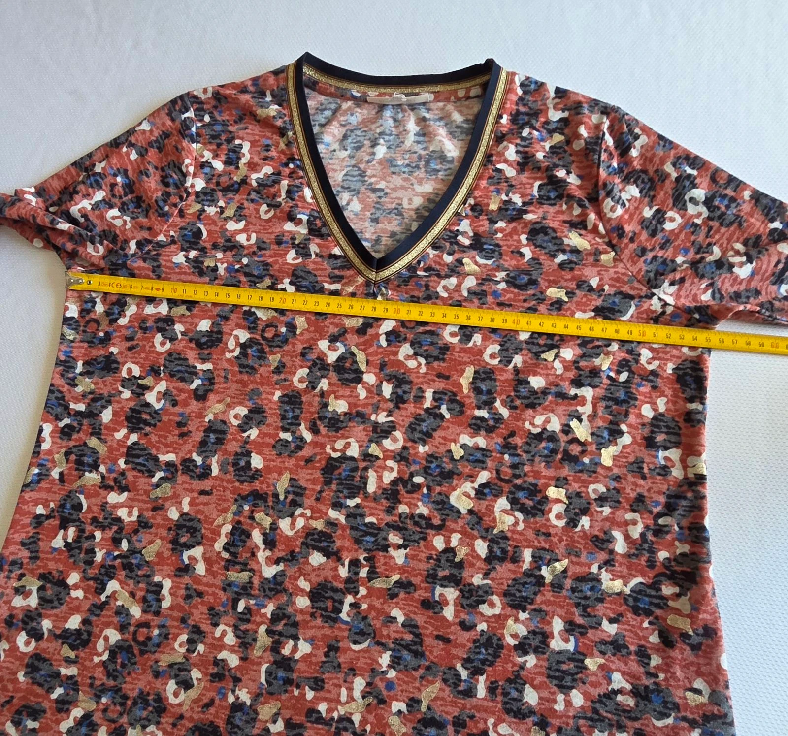 Grain de Malice coral and gold leopard print t-shirt XL 42 44 3/4 sleeve top – photo 9